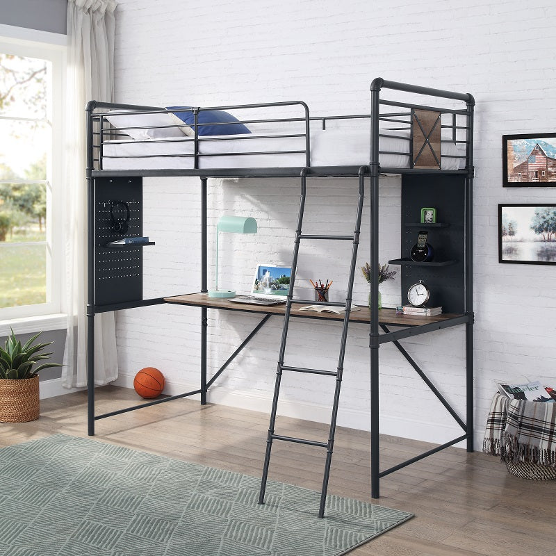 Cordelia Twin Loft Bed with Built-In Desk and Optional Slide - Space-Saving Solution for Kids' Bedrooms