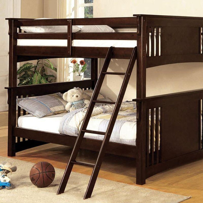 Beyer Cottage Solid Wood Bunk Bed in Dark Walnut Furniture of America