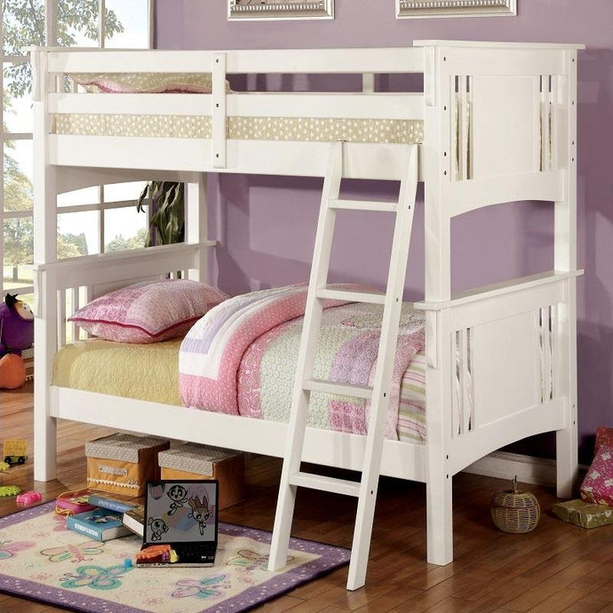Beyer Cottage Solid Wood Twin over Twin Bunk Bed in White Landhill Beds