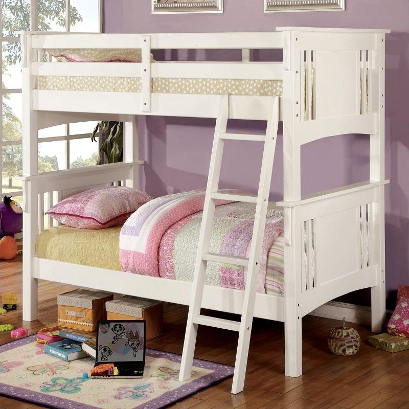 Beyer Cottage Solid Wood Twin over Twin Bunk Bed in White Landhill Beds