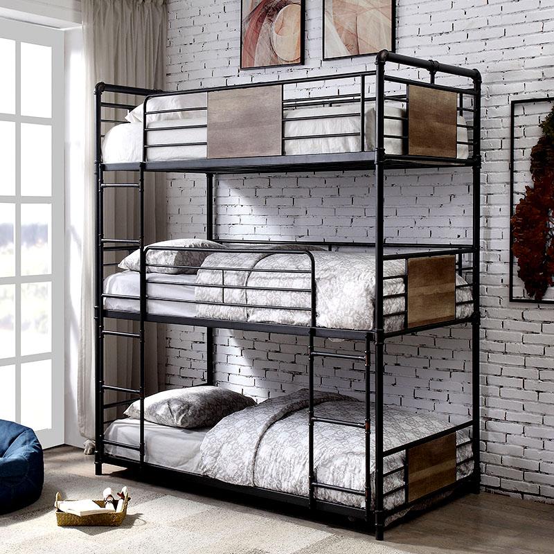 Brantley Triple Twin Bunk Bed in Sandy Black & Dark Bronze Hand-Brushed ACME