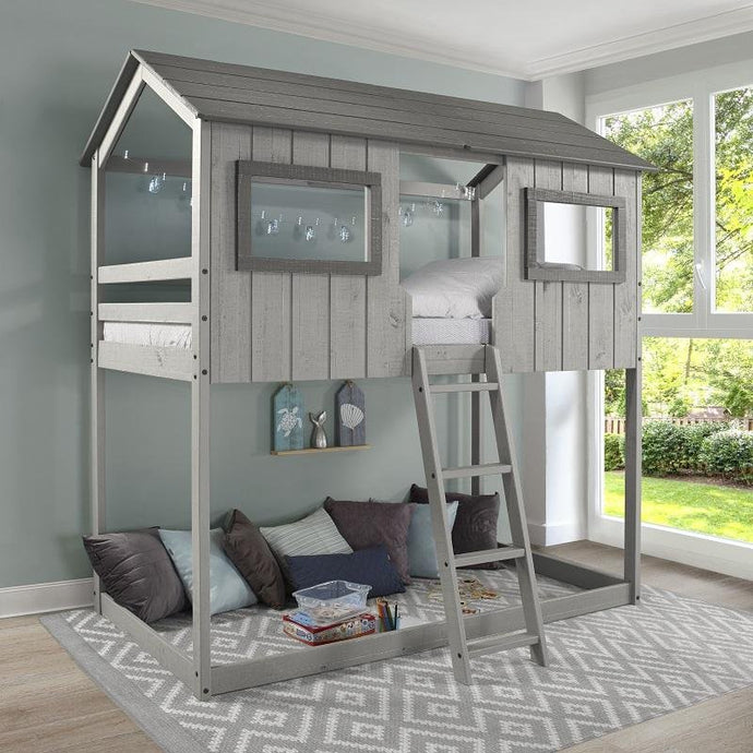 Helen Twin Twin Cottage House Bunk Bed in Rustic Grey Chelsea