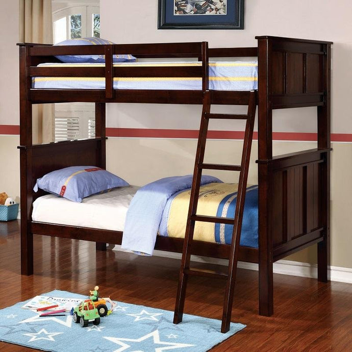 Joshel Transitional Solid Wood Bunk Bed in Dark Walnut Furniture of America