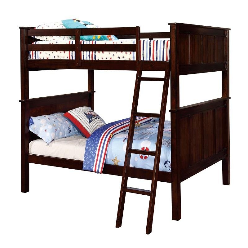 Joshel Transitional Solid Wood Bunk Bed in Dark Walnut Furniture of America