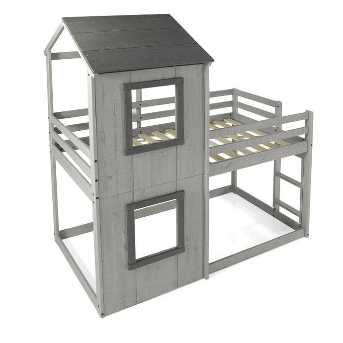 Lucian Twin/Twin House Bunk Bed in Rustic Gray Chelsea