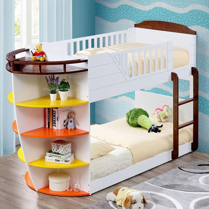 Neptune Twin/Twin Bunk Bed w/Storage Shelves in White & Chocolate ACME