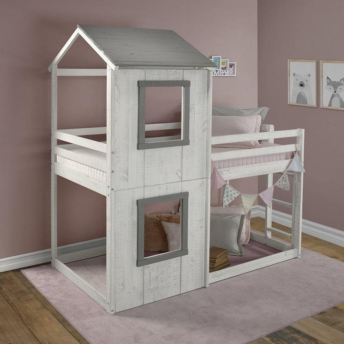 Sarah Twin/Twin House Bunk Bed in Rustic White Chelsea
