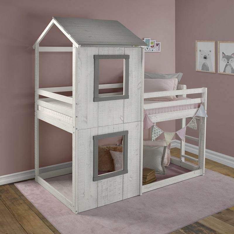 Sarah Twin/Twin House Bunk Bed in Rustic White Chelsea
